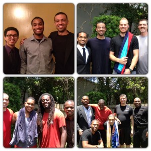 Rejoicing as they enter God’s kingdom! Clockwise from top left:  Odayne (center) is restored,  Brady (second from right) is baptized,  Ricky (center) is baptized, and Louis (second from left) is also baptized!